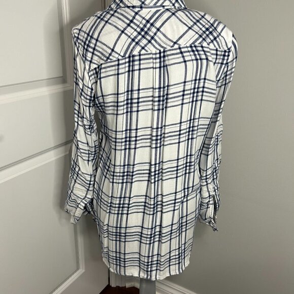 Laju Two Pocket Button Down Size M NWOT Blue & Ivory Plaid - Picture 3 of 3